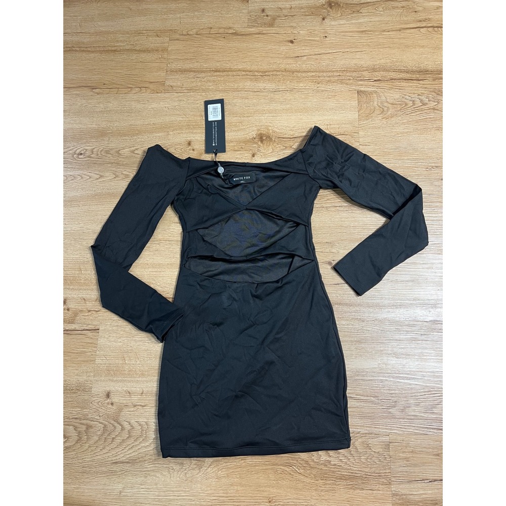 White Fox With You Long Sleeve Mini Dress Women's XS Black NWT Cutout Bodycon